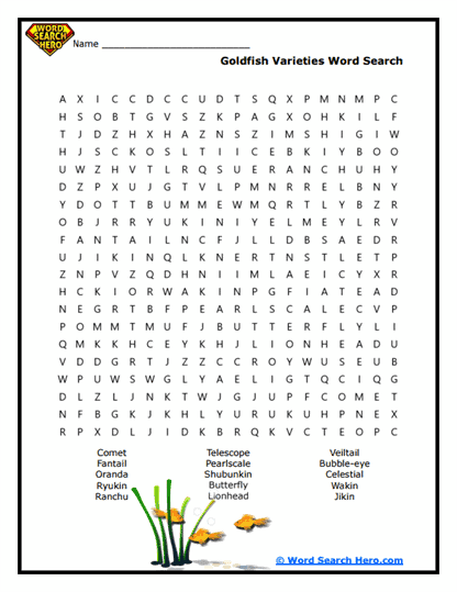 Fancy Goldfish Word Search