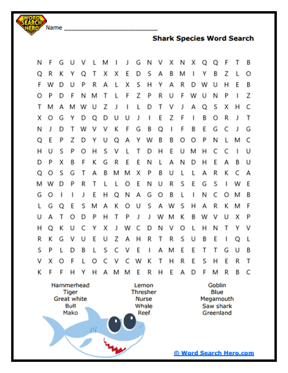 Shark Species Word Search