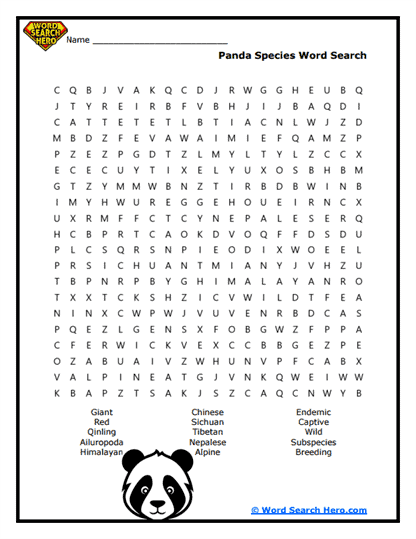 Bamboo Bandits Types Word Search