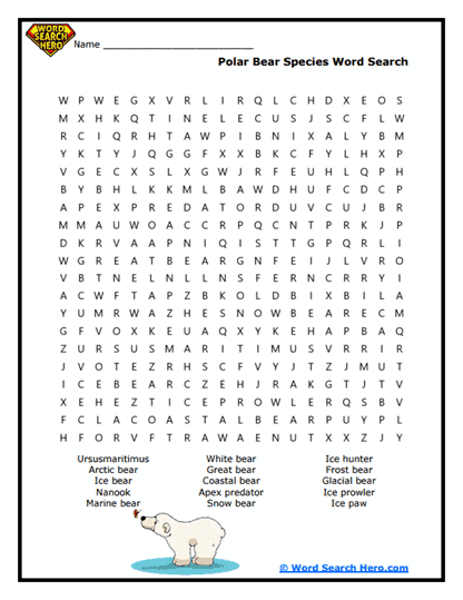 Polar Bear Species Word Search