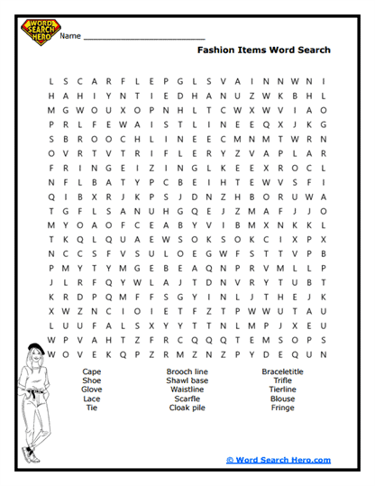 Fashion Frenzy Word Search