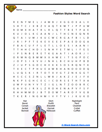 Fashion Frenzy Word Search