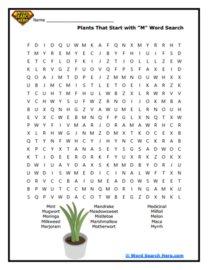 Mighty Plants Word Search