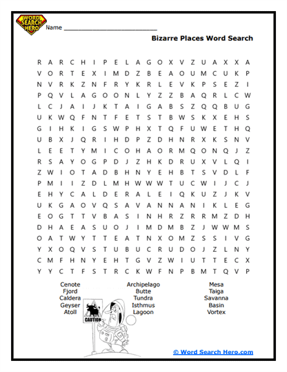 Unusual Landscapes Word Search