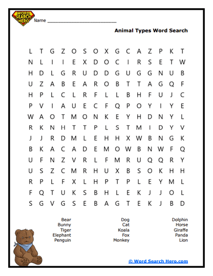 Animal Parade Word Search
