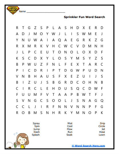 Sprinkler Splash Word Search