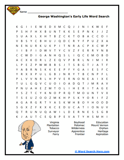 Washington's Beginnings Word Search