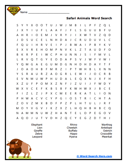 Animal Safari Word Search