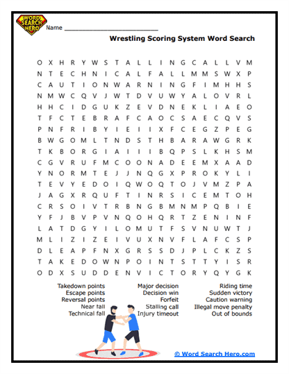 Wrestling Scoring System Word Search