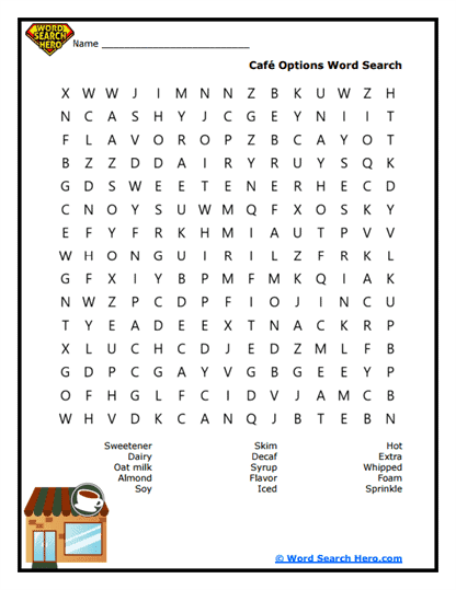 Custom Café Word Search