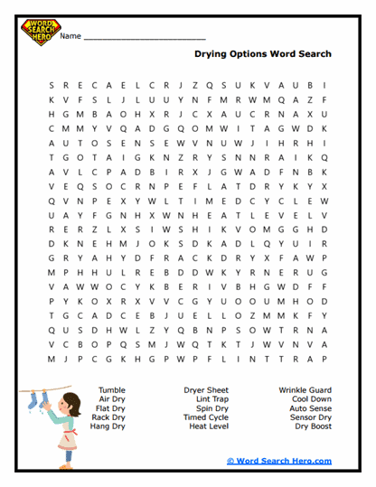 Dryer Dash Word Search