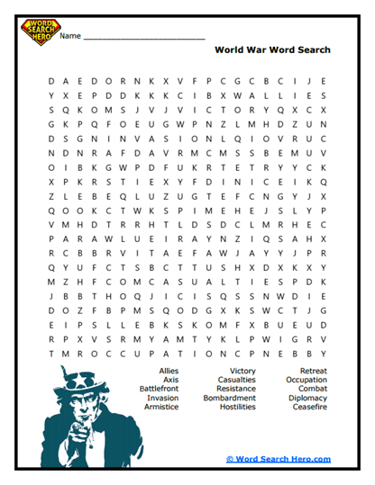 Warfront Terms Word Search