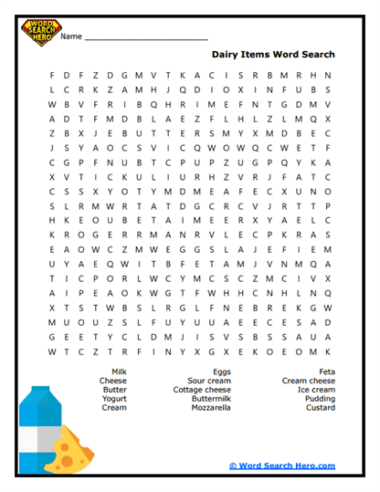 Dairy Dash Word Search