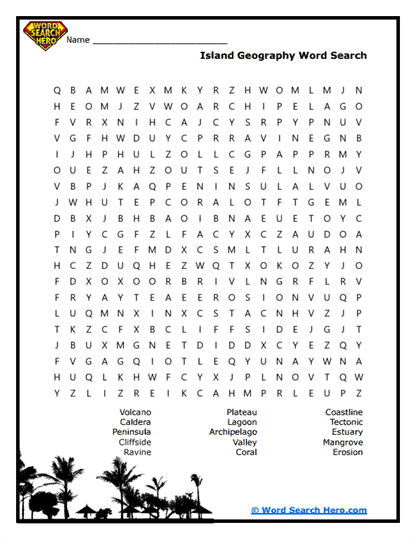 Tropical Island Word Searches