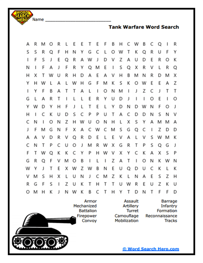 Tank Tactics Word Search
