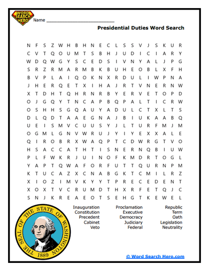 Presidential Responsibilities Word Search