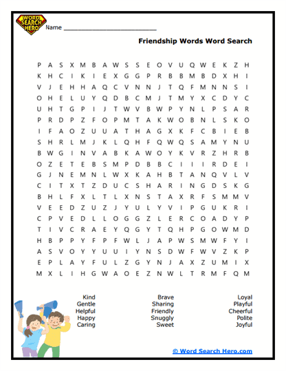 Friendly Feelings Word Search
