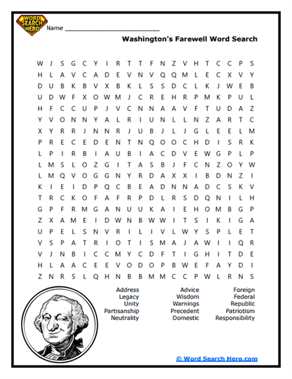 Washington's Farewell Word Search