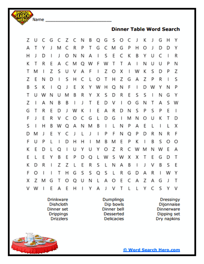Tasty Table Word Search