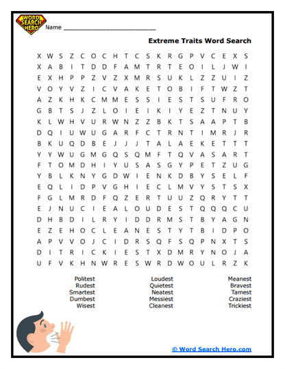 Character Chart Word Search
