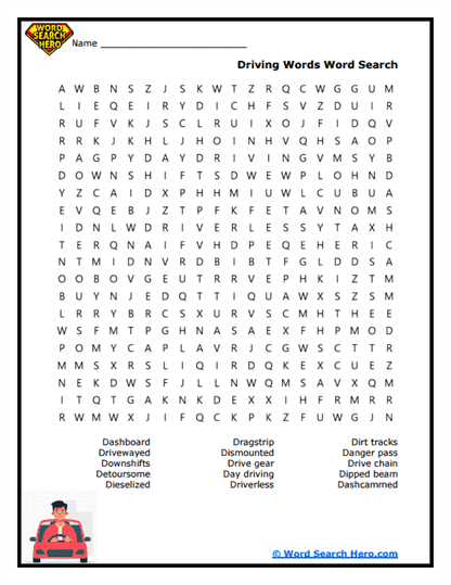 Speedy Streets Word Search