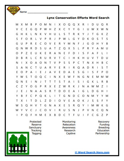 Saving Lynx Word Search