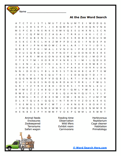 Zoo Safari Word Search