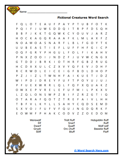 Creature Hunters Word Search