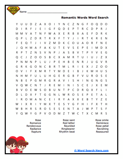 Romance Rush Word Search