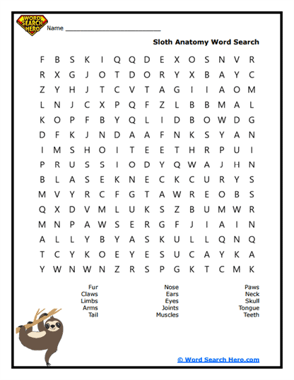 Sloth Word Searches