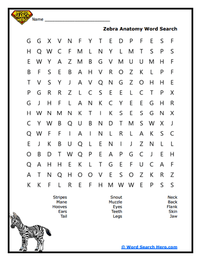 Zebra Word Searches