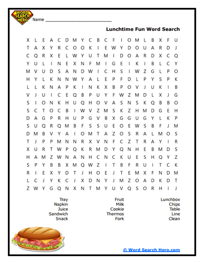 Lunchtime Hunt Word Search
