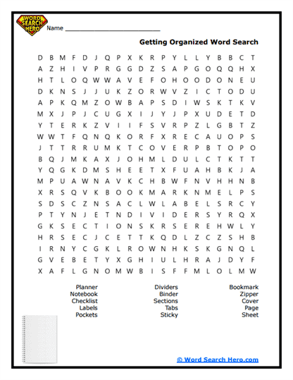 Organizer Zone Word Search