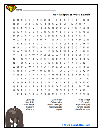 Gorilla Word Searches