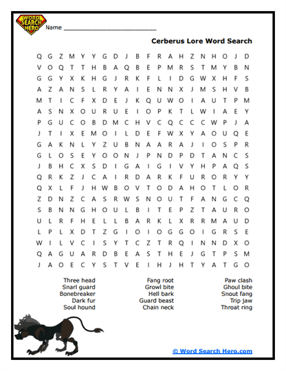Cerberus Lore Word Search