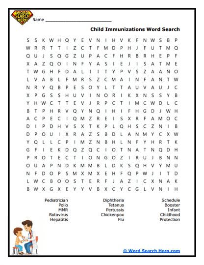 Child Immunizations Word Search