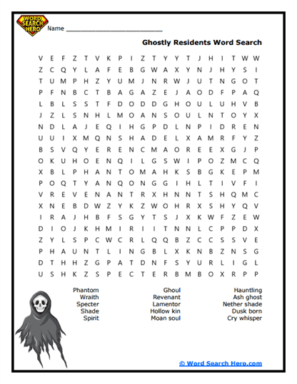 Ghostly Residents Word Search