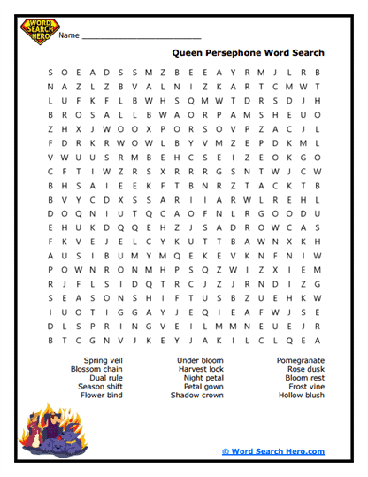 Queen Persephone Word Search