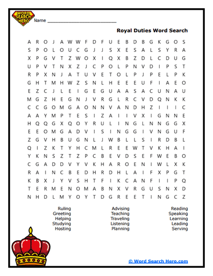 Royal Tasks Word Search