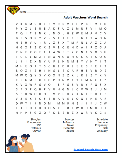 Adult Vaccines Word Search