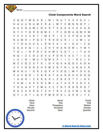 Clock Parts Word Search