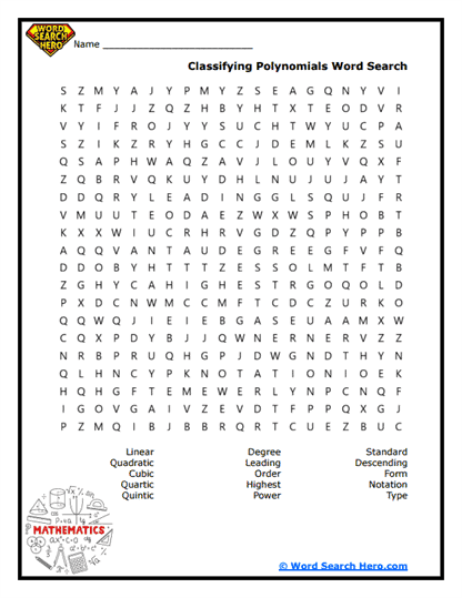 Classifying Polynomials Word Search