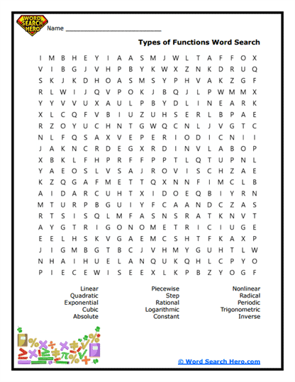 Types of Functions Word Search
