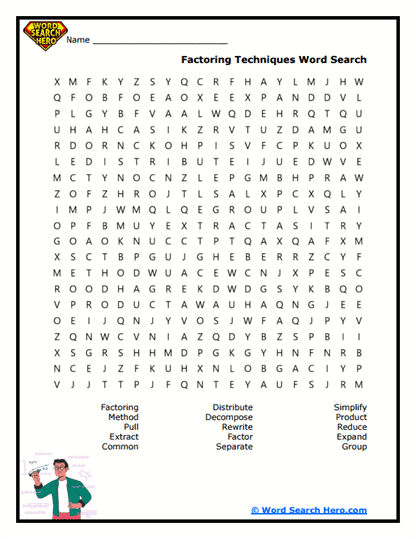 Factoring Techniques Word Search