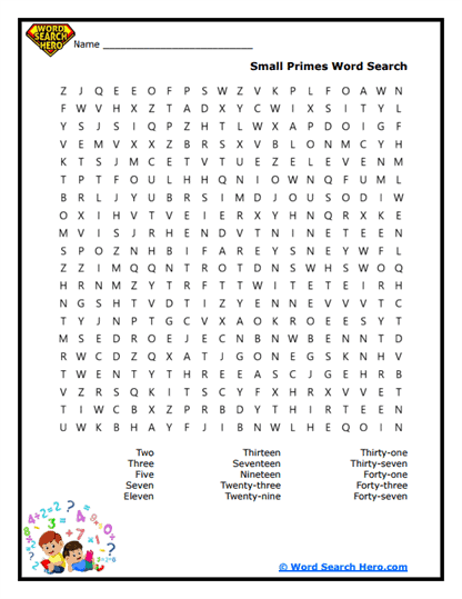 Mini Primes Word Search
