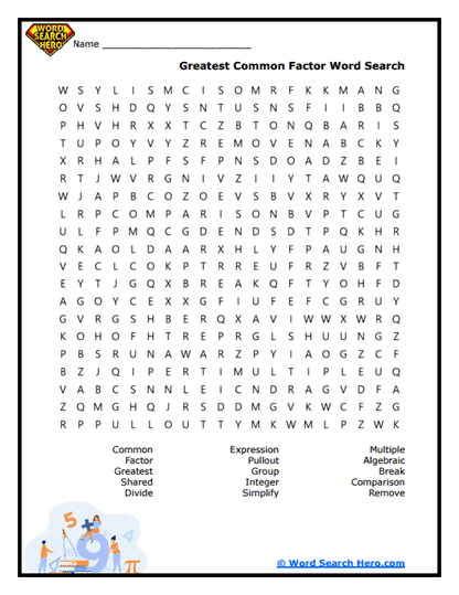 Greatest Common Factor Word Search