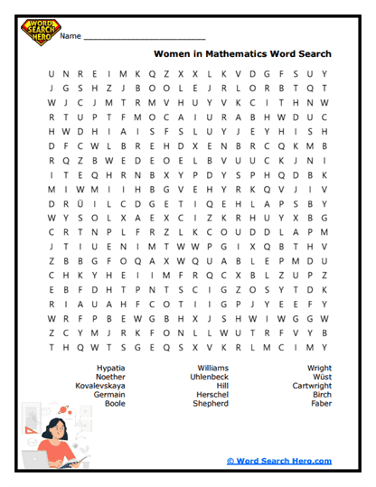 Math Women Word Search