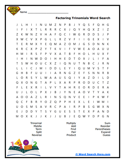 Factoring Trinomials Word Search