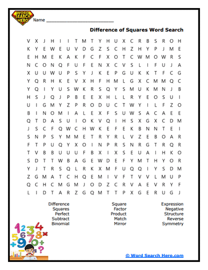 Difference of Squares Word Search