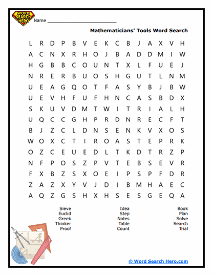 Math Tools Word Search